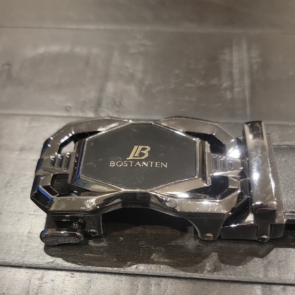 Bostanten Black Leather Belt with Silver Buckle 44